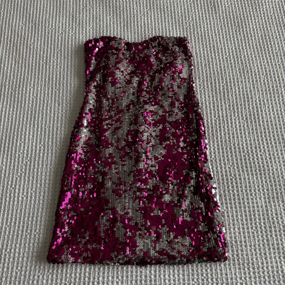 Sequin Strapless Dress in Pink and Silver